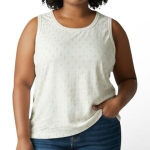 Cream and Tan Printed Sleeveless Tank Top